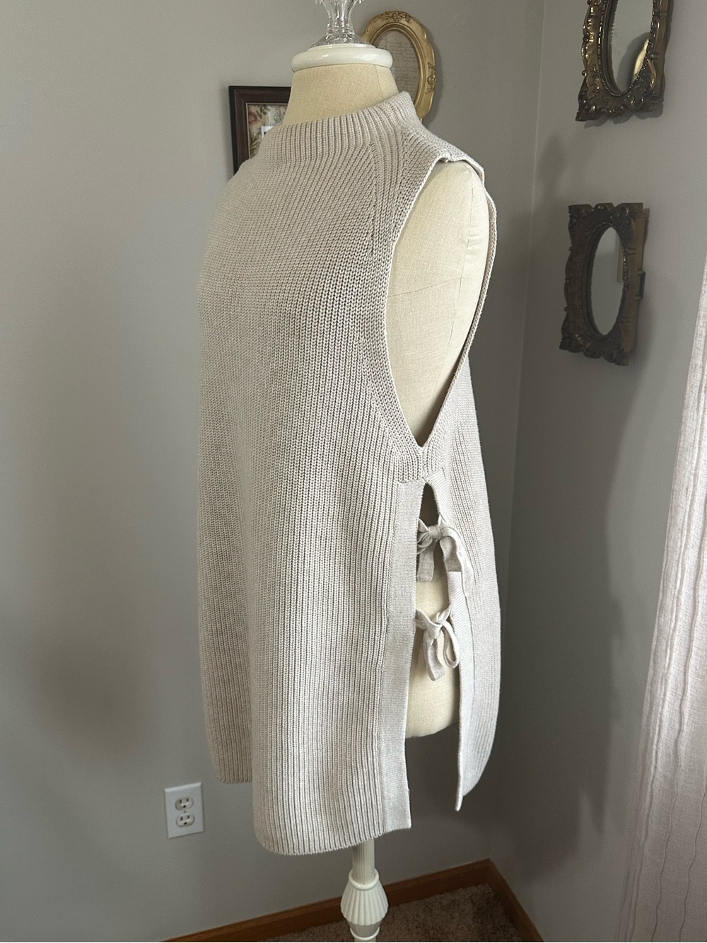 Talbots Cream Knit Sleeveless Side-Tie Sweater Vest - Picture 2 of 5